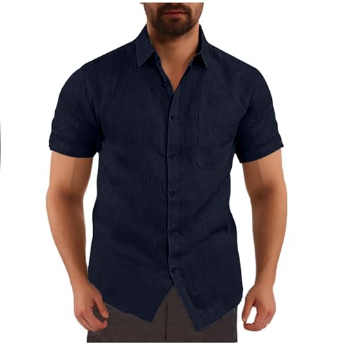 Generic Leinenhemd Herren Kurzarm Einfarbig Sommerhemd Casual Freizeit Herrenhemd Regular Atmungsaktiv Hemd Button Down T Shirt Slim Fit Sportshirt Lässiges Hawaiihemd Angebote des Tages Heute von Generic