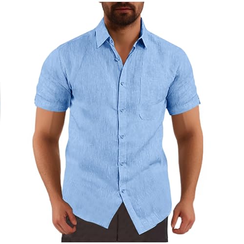 Generic Leinenhemd Herren Kurzarm Einfarbig Sommerhemd Casual Freizeit Herrenhemd Regular Atmungsaktiv Hemd Button Down T Shirt Slim Fit Sportshirt Lässiges Hawaiihemd Warehouse Deals Angebote von Generic