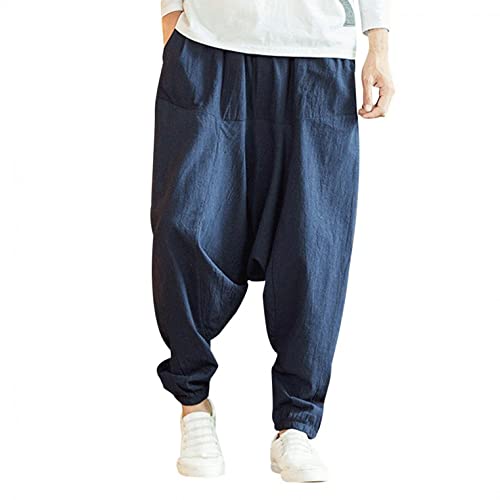 Leinenhose Herren Haremshose mit Gedruckten,Männer Pumphose Aladinhose Pluderhose Yoga Goa Hosen Baggy Freizeithose von Generic