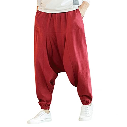 Leinenhose Herren Haremshose mit Gedruckten,Männer Pumphose Aladinhose Pluderhose Yoga Goa Hosen Baggy Freizeithose von Generic