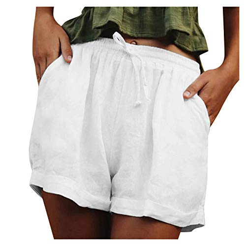 Leinenshorts Damen Leinen Kurze Hose Tunnelzug Bermuda Shorts Sommershorts High Waist Sommer Lose Radlerhose Große Größen Damen-Shorts Sport Biker Strand Yoga Shorts Leinenhose von Generic