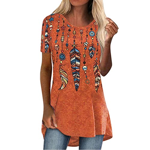 Generic Longshirt Damen Kurzarm Sommer Drucken Tunika Oversize Lange Oberteile Große Größen Longbluse Longpullover Tshirt Casual Basic Lose Elegant Pullover Bluse Sweatshirt Bedruckte T Shirt Tops von Generic