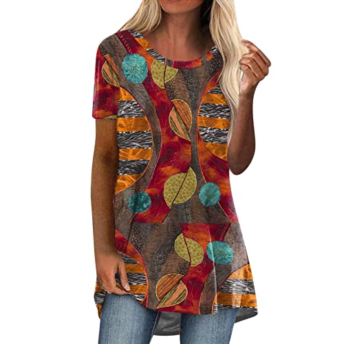 Generic Longshirt Damen Kurzarm Sommer Drucken Tunika Oversize Lange Oberteile Große Größen Longbluse Longpullover Tshirt Casual Basic Lose Elegant Pullover Bluse Sweatshirt Bedruckte T Shirt Tops von Generic