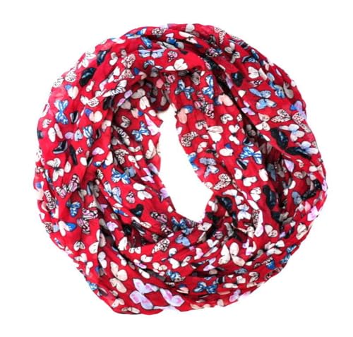Loop Schal Seide Rundschal Halstuch Tuch Schlauchschal Damen Schmetterling (Weinrot) von Generic