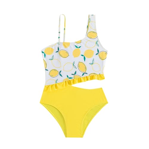 Generic Mädchen Badeanzug Einteiliger Schrägschulter Cut Out Bademode Rüschen Zitrone Drucken Badeanzug Kinder Mädchen Badebekleidung Sommer Strand Badeanzüge Schwimmanzug 5-14 Jahre von Generic