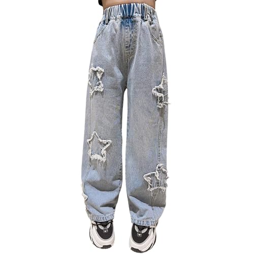Generic Mädchen Jeans Stretch Hose Jeanshosen High Waist Lange Schlaghose Denim Hose Mit Weitem Bein Jeans Y2k Cargohosen Teenager Cargohose Teenager Mädchen von Generic