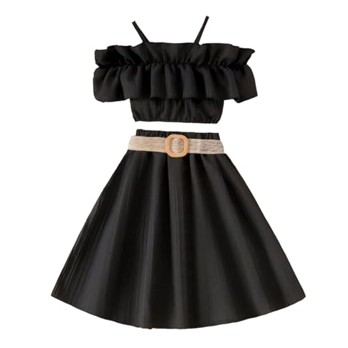 Generic Mädchen Kleider 2024 Sommerkleid Kinderkleid einfarbig hängender Ausschnitt Taillenkollektion Kleid Prinzessin Kleid Mode Outwear T-Shirt Kleid Freizeit Mädchenkleid von Generic