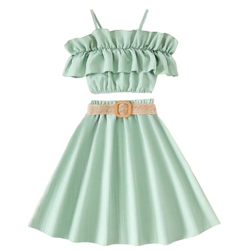Generic Mädchen Kleider 2024 Sommerkleid Kinderkleid einfarbig hängender Ausschnitt Taillenkollektion Kleid Prinzessin Kleid Mode Outwear T-Shirt Kleid Freizeit Mädchenkleid von Generic