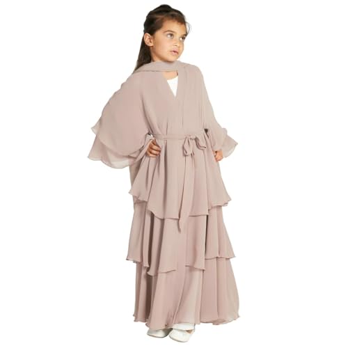 Generic Mädchen Muslimisches Chiffon Gebetskleid Abaya Strickjacke Mit Hijab Islamischer Naher Vorne Offen Abaya Herren Nähen Für Kinder Abaya Kinder Mädchen von Generic