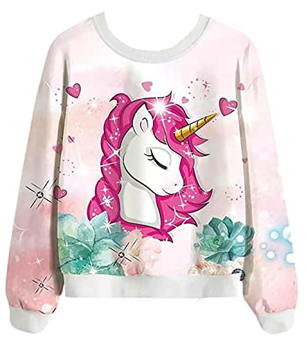 Kinder Mädchen Langarm Tshirt Langarmshirt Oberbekleidung Top Shirt Long-Sleeve T-Shirt (Einhorn, 110) von Generic