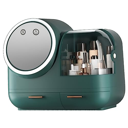 Generic Make -up -Tasche mit LED Spiegel, Make up Tasche mit Spiegel und Leichter Lüfter Box LED Light Storage Box Hülle mit Beleuchtetem für Frauen (Green) von Generic
