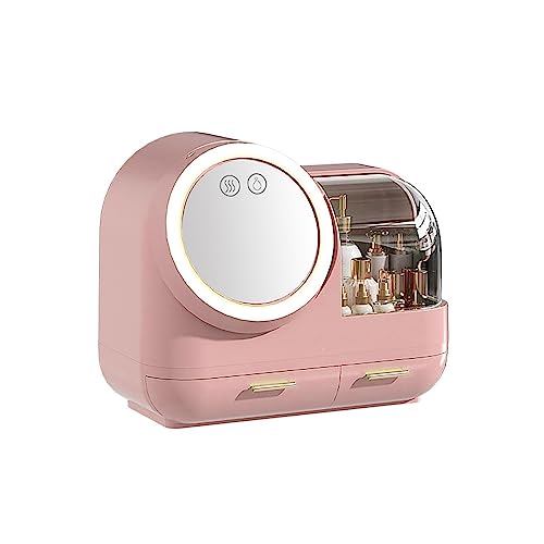 Generic Make -up -Tasche mit LED Spiegel, Make up Tasche mit Spiegel und Leichter Lüfter Box LED Light Storage Box Hülle mit Beleuchtetem für Frauen (PINK) von Generic
