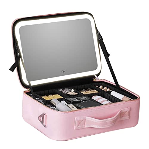 Generic Make-up-Taschen-Organizer, Make-up-Tasche mit großem Fassungsvermögen - Große Schminktasche,Vielseitige Reisekosmetiktasche mit großem Fassungsvermögen, Spiegel und Lichtern für die Handtasche von Generic