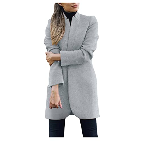 Generic Mantel Damen Künstliche Wolle Trenchcoat Jacke Klassische Winddichter Mantel Elegante Langarm Faux Wollmantel Slim Fit Mantel Herbst Winter Jacke, A03 Grey, M von Generic