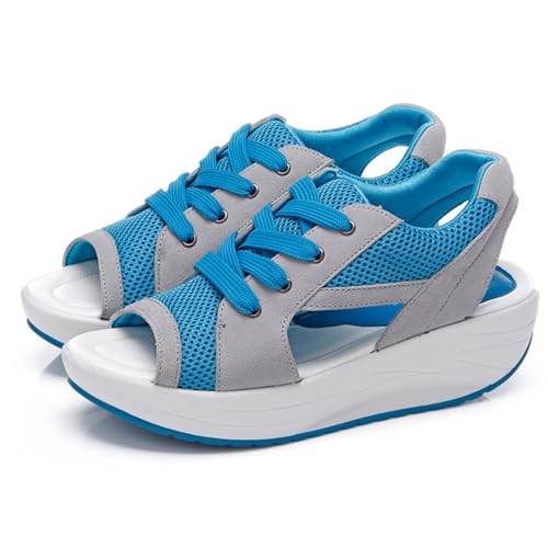 Generic Muffin-Sandalen mit kontrastierendem Ausschnitt, Schnürung, Sandalen für Damen, Sommer, Peep-Toe, Sandalen, Schuhe, Wedges, Blau, 40 EU Weit Generic Muffin-Sandalen mit kontrastierendem Ausschnitt, Schnürung, Sandalen für Damen, Sommer, Peep-Toe, Sandalen, Schuhe, Wedges, Blau, 40 EU Weit von Generic