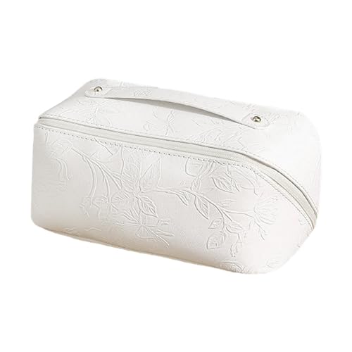 Generic Multifunktionale Aufbewahrungs Make Up Tasche, Großes Fassungsvermögen mit Reißverschluss, Damen Make Up Tasche, Reise Kosmetiktasche für Reisen, Büro, Weiß von Generic