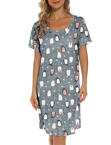 Nachthemd Damen-Kurzarm Schlafhemd -Weiche Nachtwäsche für Lounge(X-Large,Pinguin) von Generic