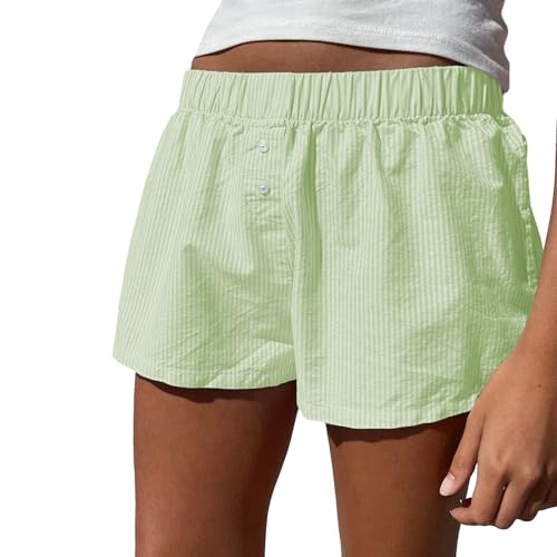 Generic Niedliche Shorts für Frauen Niedrige Taille Plaid Print Gingham Loose Fit Lounge Bottoms Pyjama Sleep Short Pj Pants (A1-Green, L) von Generic