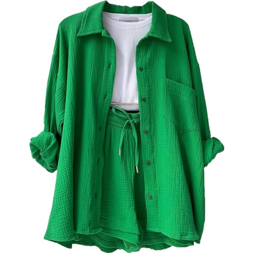Outfit Damen Set Sport Bluse Kleidung Damen Elegant Sport Top Damen Musselin Y2k Hip Hop Outfit Mädchen Damen 2 Teiler Set Damen 2 Teiler Set Musselin Bluse Damen Oversized（1-Green,XL von Generic
