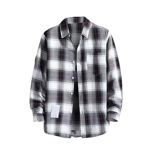 Generic Oversize Hemd Herren Schwarz, Karohemd Herren Langarm, HolzfäLlerhemd Herren Slim Fit Normale Passform Lange äRmel Flanellhemden Freizeithemd Strand Casual Shirt Button Up Shirt,5XL von Generic
