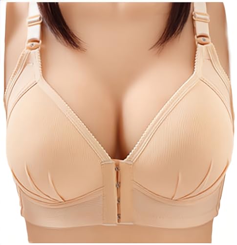 Generic Personalisierte Geschenke BH Damen Ohne Bügel Vorderverschluss Push Up BH Breite Träger Minimizer Bralette BH Große Brüste Starker Halt Einfarbig Bustier Integriertem Bra Still BH von Generic