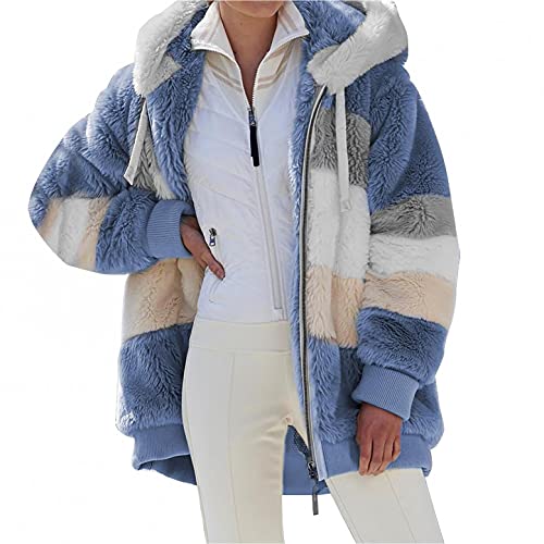 Plüsch Strickjacken mit Kapuze Damen Teddy Fleecejacke Plüschjacke Kunstpelz Hoodie Jacke Plüschmantel Kapuzenjacke Strickjacke Faux Fur Pelzmantel Reißverschluss Mantel Winterjacke von Generic