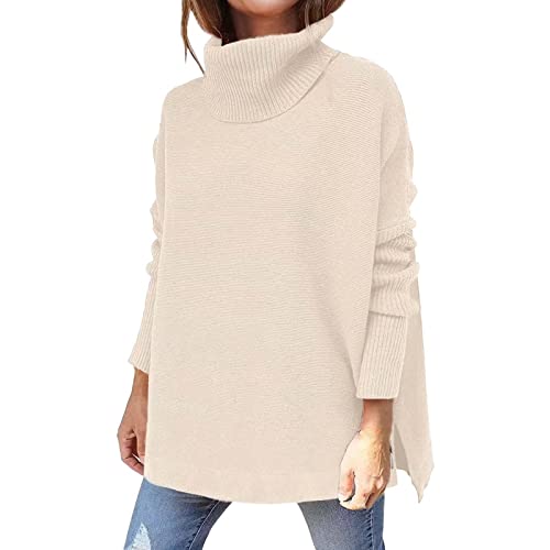 Pullover Damen, Damen Pullover Einfarbig Lang Rollkragenpullover Strickpullover Winter Herbst Oversize Lässiges Pulli Sweater Langarm Sweatshirt Elegant Oberteile Langarmshirt Strickpulli von Generic