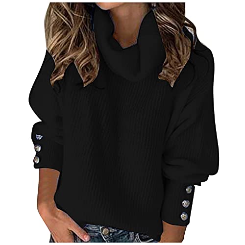 Pullover Damen, Damen Pullover Einfarbig Rollkragenpullover Strickpullover Winter Herbst Oversize Lässiges Pulli Sweater Langarm Sweatshirt Elegant Oberteile Langarmshirt Strickpulli Tops von Generic