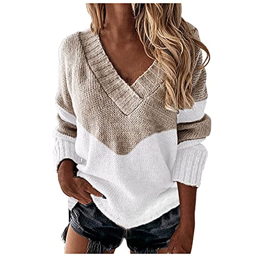 Pullover Damen, Damen Pullover Leopard V-Ausschnitt Strickpullover Casual Winter Oversize Lässiges Pulli Sweater Langarm Sweatshirt Elegant Oberteile Langarmshirt Strickpulli von Generic