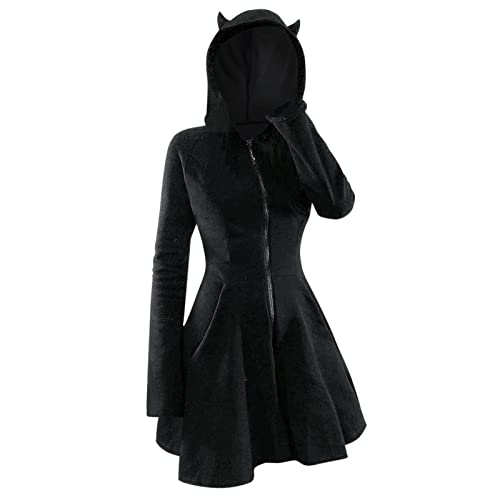 Pulloverkleid Damen Hoodie Kleid mit Kapuze Casual Langarm Gothic Punk Pullover Kleid Zip up Slim Fit Minikleid Enges Kleid Partykleid Freizeitkleid Kurz Sweatshirt Kleid von Generic