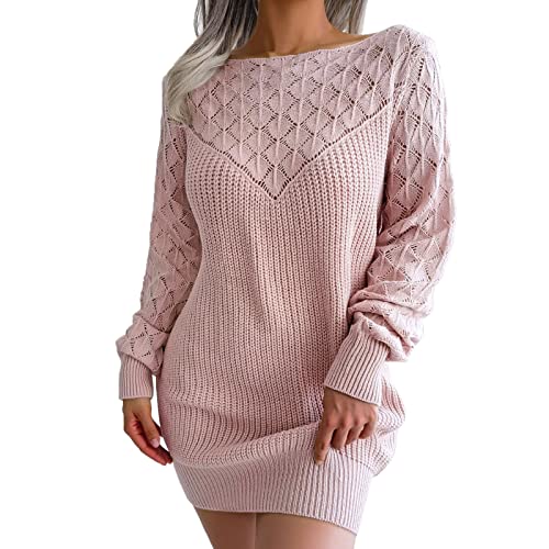 Pulloverkleid für Damen Tunika Kleid Jumper Kleid mit Print Rollkragen Winter Sweater Kleid Midi Einfarbig Lang Pulli Kleid Strick Longpullover Winterkleid Strickkleid Damen Langarm Kleider von Generic