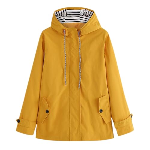 Generic Regenjacke Damen Einfarbig Wasserdichte Softshelljacke Gefüttert mit Gestreift Stanzjacke Atmungsaktive Übergangsjacke Frühling Herbst Leichte Kapuzenjacke Reißverschluss Outdoorjacke von Generic