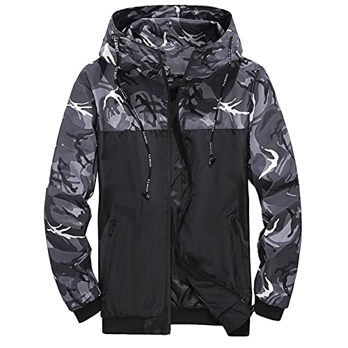 Regenjacke Herren Wasserdicht Outdoorjacke Herren Outdoorjacke Winddicht Atmungsaktiv Regenjacke Leicht mit Kapuze Dünn Windbreaker Jacke Herren Sport Jacken Wandernjacke Regenanzug (Grau, L) von Generic