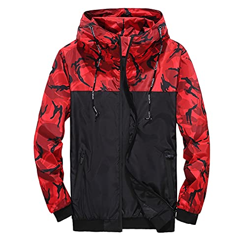 Regenjacke Herren Wasserdicht Outdoorjacke Herren Outdoorjacke Winddicht Atmungsaktiv Regenjacke Leicht mit Kapuze Dünn Windbreaker Jacke Herren Sport Jacken Wandernjacke Regenanzug (Rot, L) von Generic