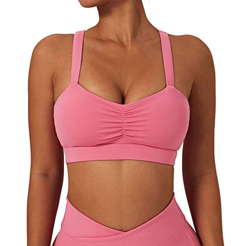 Generic Ruched Front Sports BH, Weiche U-Cours Atmen Kreuzrücken BH Spaghetti-Riemen Hoher Aufprall Elastisch für Frauen (10/M) von Generic