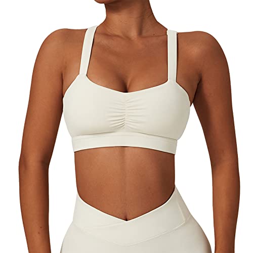 Generic Ruched Front Sports BH, Weiche U-Cours Atmen Kreuzrücken BH Spaghetti-Riemen Hoher Aufprall Elastisch für Frauen (12/L) von Generic