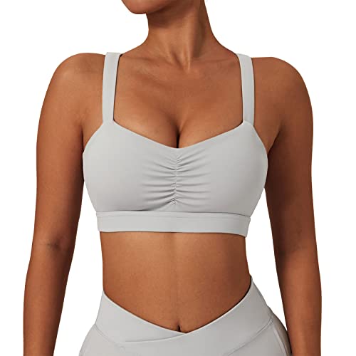 Generic Ruched Front Sports BH, Weiche U-Cours Atmen Kreuzrücken BH Spaghetti-Riemen Hoher Aufprall Elastisch für Frauen (12/L) von Generic