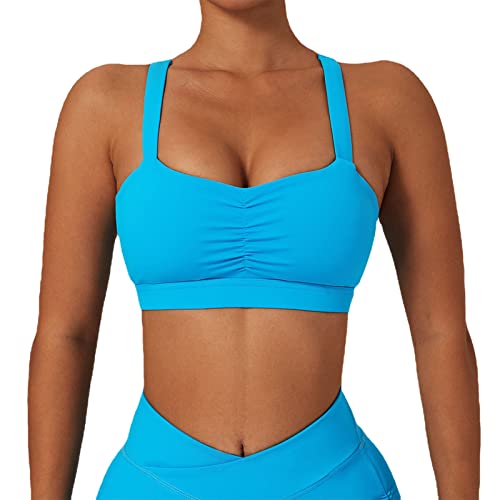 Generic Ruched Front Sports BH, Weiche U-Cours Atmen Kreuzrücken BH Spaghetti-Riemen Hoher Aufprall Elastisch für Frauen (8/S) von Generic
