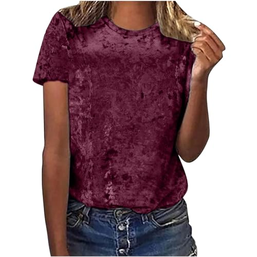 Generic Samt Bluse Damen Modische Einfarbig Tshirt Kurzarm Rundhals Pullover Regular Fit Basic Shirt Frühling Sommer T-Shirt Bequeme Oberteile Teenager Mädchen Blusen Festliche Pulli Tops Streetwear von Generic