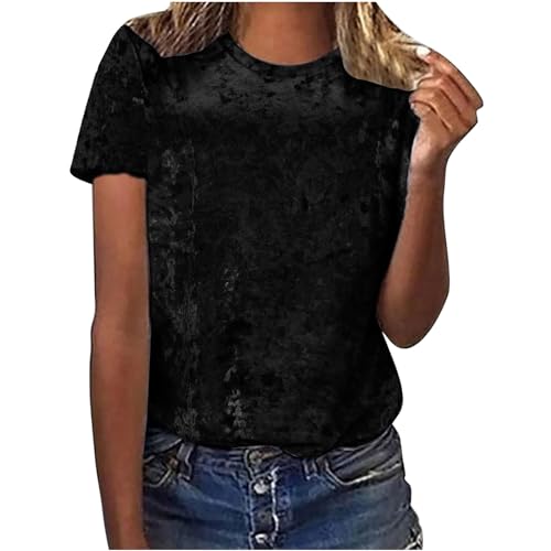 Generic Samt Bluse Damen Modische Einfarbig Tshirt Kurzarm Rundhals Pullover Regular Fit Basic Shirt Frühling Sommer T-Shirt Bequeme Oberteile Teenager Mädchen Blusen Festliche Pulli Tops Streetwear von Generic