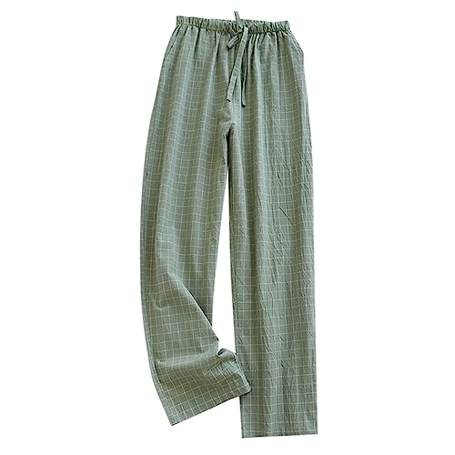 Generic Schlafanzughose Damen Lang Flanell Baumwolle Karierte Pyjamahose Winter Weich Nachtwäsche Hose Schlafhose Freizeithose Strandhose mit Taschen Kordelzug von Generic