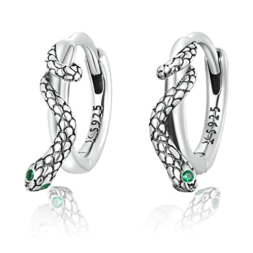 Schlangen Ohrringe Damen Sterling Silber 925 Ohrstecker Creolen Ohrringe mit grüne Zirkonia Steinen Ohrklemme Punk Gotik Tier Schmuck Geschenk für Mädchen von Generic