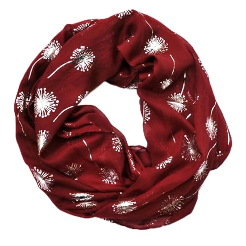 Seide Loop Schal Halstuch Schals Rundschal Schlauchschal Tücher Damenschal Pusteblumen glitzer Damen (Weinrot) von Generic