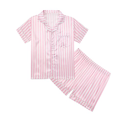 Generic Silk Pyjama Set Für Mädchen, Kurze Schlafanzughose & Kurzärmliges Oberteil - Geschenke Für Mädchen Schlafanzug Sommer Satin Pyjama Kinder Mädchen Pyjama Sommer von Generic