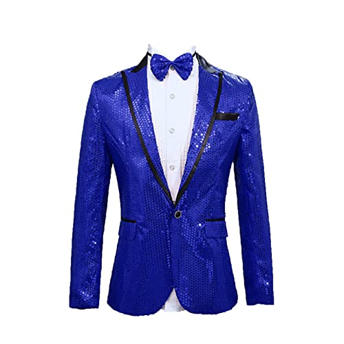 Generic Slim Fit Anzugjacken mit Pailletten für Herren Luxus Abschlussball Smoking Party Klassischer Lässigerr Bühnen Performance Blazer mit Einem Knopf (Blau,3XL) von Generic