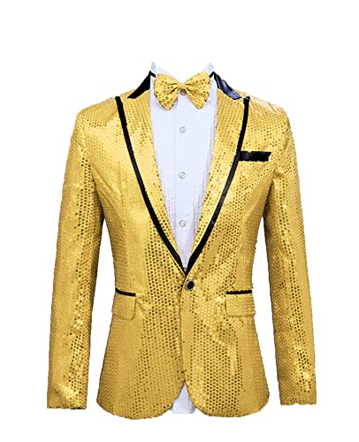 Generic Slim Fit Anzugjacken mit Pailletten für Herren Luxus Abschlussball Smoking Party Klassischer Lässigerr Bühnen Performance Blazer mit Einem Knopf (Gold,3XL) von Generic