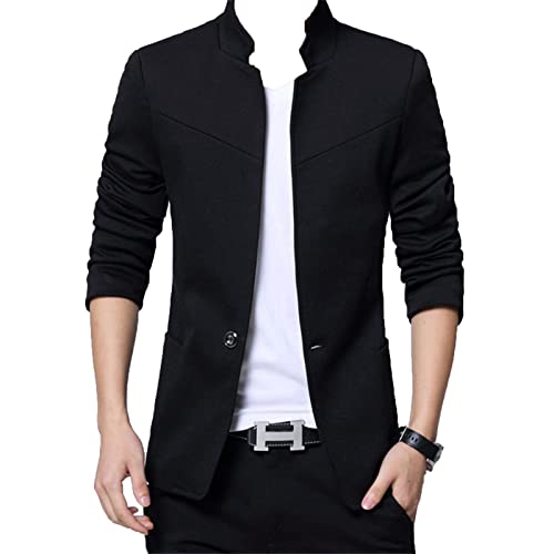 Generic Slim Fit Stehkragen Anzugsjacke für Herren Fester Lässigerr Einreihiger Sportmantel mit Einem Knopf Klassischer Bequemer Blazer (Schwarz,L) von Generic