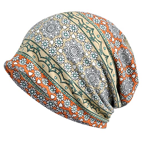Slouchy Beanie Mütze Damen Sommer Beanie Turban Chemo Cancer Kopfbedeckung aus Baumwolle Schlafmütze Sommermütze Turban Kopfbedeckung Orange Einheitsgröße von Generic