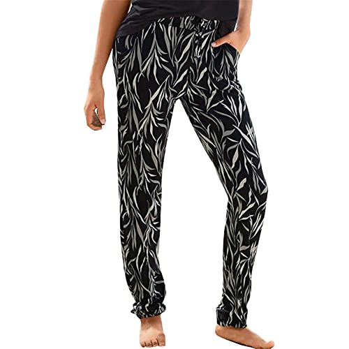 Sommerhose Damen Leicht Boho Strandhose Damen Lange Haremshose Schlupfhose mit Taschen Blumen Straight Bein Hose Freizeithose Damen Sommer Stoffhose Jogginghose von Generic