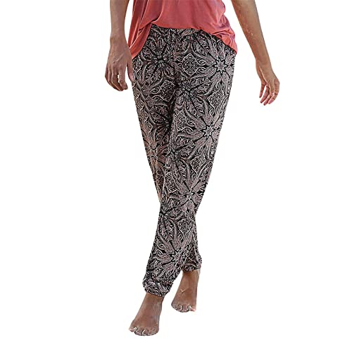 Generic Sommerhose Damen Leicht Boho Strandhose Damen Lange Haremshose Schlupfhose mit Taschen Blumen Straight Bein Hose Freizeithose Damen Sommer Stoffhose Jogginghose von Generic